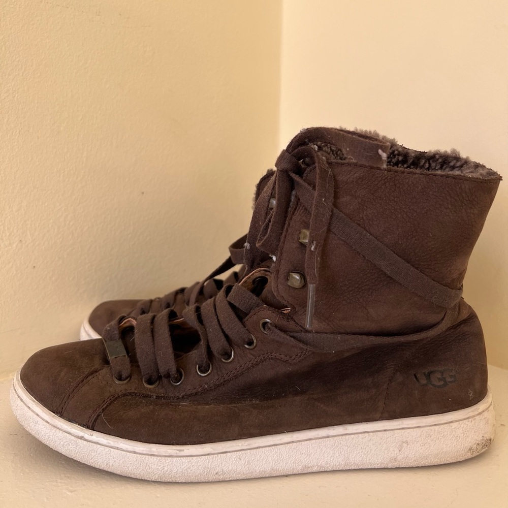 UGG Brown Suede Fleece-lined High-Top Sneakers